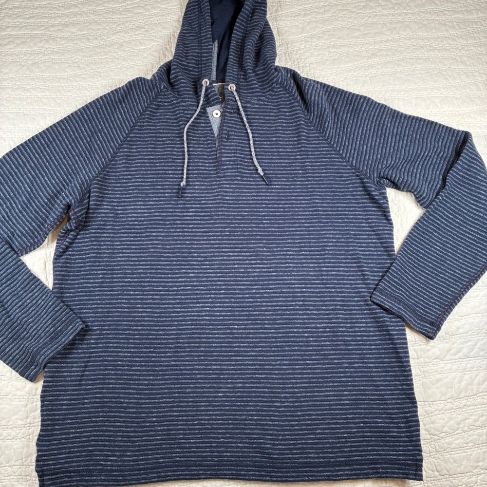 Tommy Bahama Mens Stinson Pullover Hoodie Sweater Blue Henley XL Organic Cotton